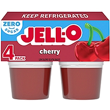 Jell-O Zero Sugar Cherry Low Calorie Gelatin Snacks, 4 count, 12.5 oz, 12.5 Ounce