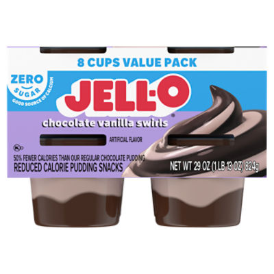 JELL-O Zero Sugar Chocolate Vanilla Swirls Pudding Snack Cups, 8 ct