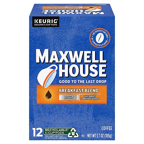 Maxwell House Breakfast Blend Light Coffee K-Cups Pods, 12 count, 3.7 oz
