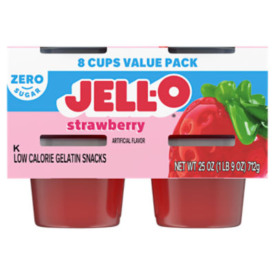 JELL-O Zero Sugar Strawberry Flavor Gelatin Snack Cups, 8 ct