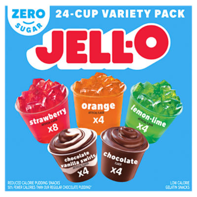 Jell-O Reduced Calorie Pudding & Low Calorie Gelatin Snacks Variety Pack, 24 count, 4 lb 15 oz, 4.94 Pound