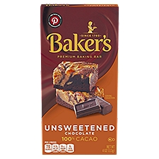 Baker's Unsweetened Chocolate with 100 % Cacao, Premium Baking Bar, 4 Ounce