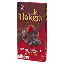 Baker's Semi-Sweet Chocolate Premium with 56% Cacao, Baking Bar, 4 Ounce