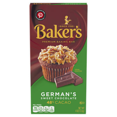 Baker's German's Sweet Chocolate Premium Baking Bar with 48% Cacao, 4 oz, 4 Ounce