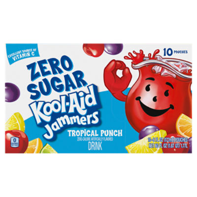 Kool-Aid Jammers Tropical Punch Zero Sugar Soft Drink, 10 ct Box, 6 fl oz Pouches