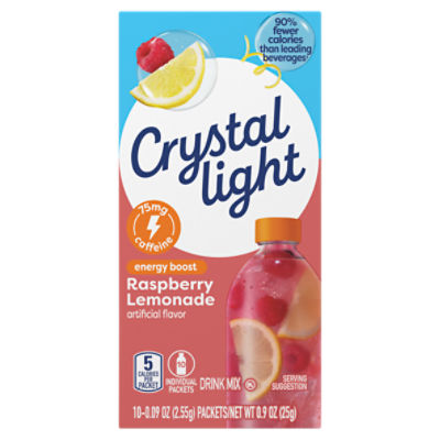 Crystal Light Raspberry Lemonade Energy Boost Drink Mix, 0.09 oz, 10 count