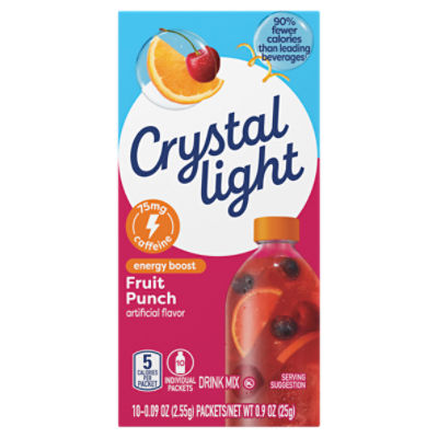 Crystal Light Fruit Punch Energy Boost Drink Mix, 0.09 oz, 10 count