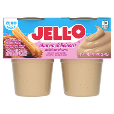 Jell-O Zero Sugar Delicious Churro Reduced Calorie Pudding Snacks, 4 count, 14.5 oz