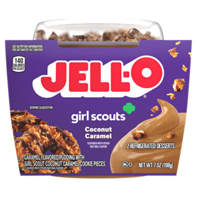 Jell-O Girl Scouts Coconut Caramel Refrigerated Desserts, 2 count, 7 oz, 7 Ounce