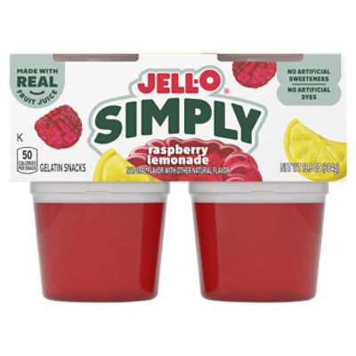 Jell-O Simply Raspberry Lemonade Gelatin Snacks, 4 Count, 13.5 oz