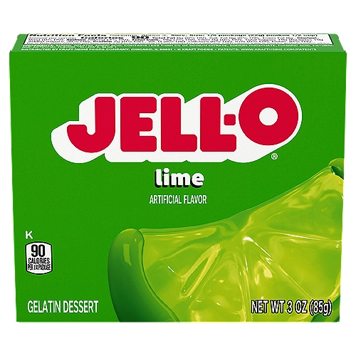Jell-O Lime Gelatin Dessert Mix, 3 oz Box
Jell-O Lime Instant Gelatin Mix is an easy to make lime flavored dessert. Perfect for cooling off on a hot day, this mouthwatering treat delivers the classic refreshingly sweet and citrusy lime taste you know and love. With no artificial sweeteners, no high fructose corn syrup and fat free, this dessert is one you can feel good about sharing with your family. This 3 ounce package makes four 1/2-cup servings so you can prepare enough for the whole family. It's easy to make a tasty dessert for kids or adults Simply mix the lime flavored gelatin mix with boiling water, stir in cold water and refrigerate until set.

• One 3 oz. box of Jell-O Lime Instant Gelatin Mix
• Jell-O Lime Instant Gelatin Mix is an easy to make lime flavored dessert
• Fat free gelatin powder contains no artificial sweeteners and no high fructose corn syrup
• Individually packaged in a sealed pouch
• Gelatin dessert is easy to make — just stir the mix with boiling and cold water and refrigerate
• Package makes four 1/2-cup servings
• Makes a delicious dessert