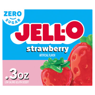 Jell-O Zero Sugar Strawberry Low Calorie Gelatin Dessert, 0.3 oz