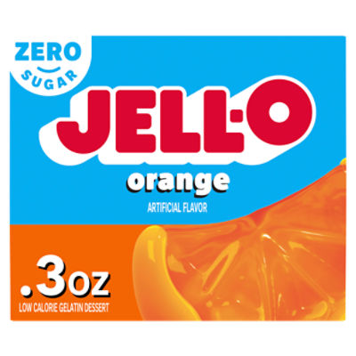 Jell-O Orange Artificially Flavored Zero Sugar Low Calorie Gelatin Dessert Mix, 0.3 oz Box, 0.3 Ounce