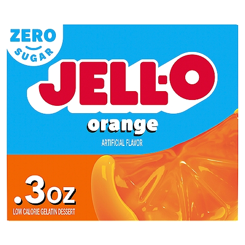 Jell-O Orange Artificially Flavored Zero Sugar Low Calorie Gelatin Dessert Mix, 0.3 oz Box