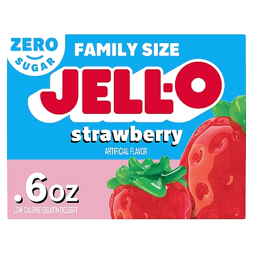 Jell-O Zero Sugar Strawberry Low Calorie Gelatin Dessert Family Size, 0.6 oz