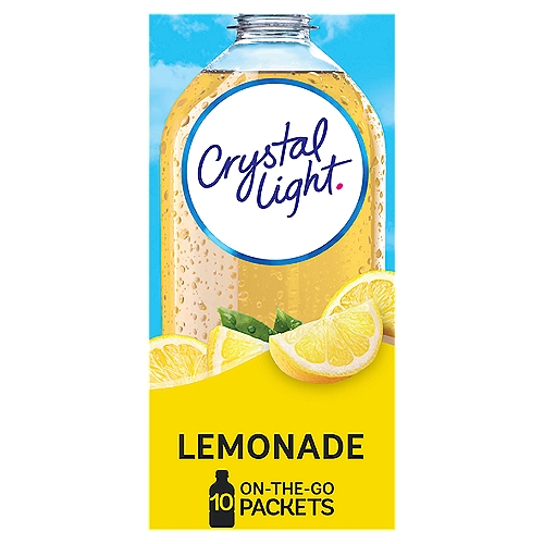 Crystal Light Lemonade Drink Mix, 0.14 oz, 10 count
90% Fewer Calories than Leading Beverages*
*Per 16f fl oz beverage, this product 10 calories; leading beverage 130 calories.

Have a Glass!
Crystal Light Drink Mix lets you add flavor to your life with just 10 calories per serving

All the flavor, only 10 calories ...it's just the way you like it.