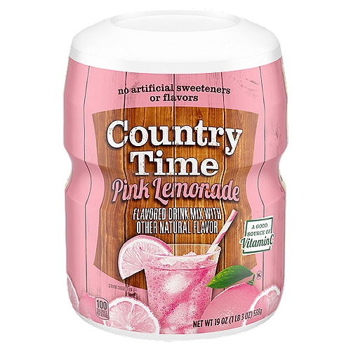 Country Time Pink Lemonade Flavored Drink Mix, 19 oz
Enjoy the great taste of summertime with the good old fashioned refreshment of Country Time Lemonade. Cool and refreshing - not too tart and not too sweet. And did you know that Country Time Lemonade has no artificial sweeteners, or flavors so go ahead and take time for summer's simple pleasures, mix up a pitcher and enjoy!