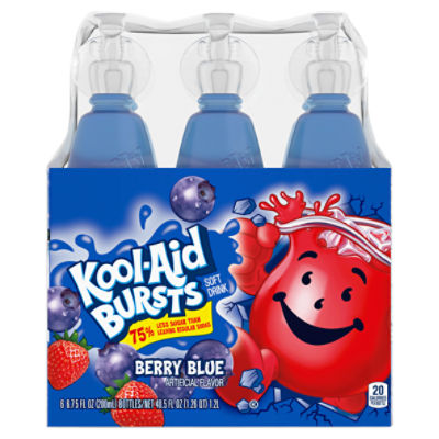 Kool-Aid Bursts Berry Blue Soft Drink, 6 ct Pack, 6.75 fl oz Bottles