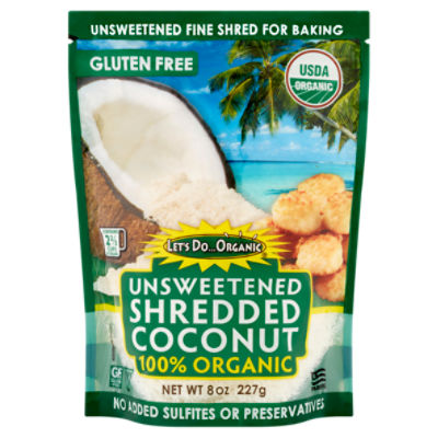 Let's 100 Organic Unsweetened Shredded Coconut, 8 oz