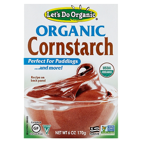 Let's Do Organic® Cornstarch is a wonderful thickening and stabilizing agent, perfect for making gravies, sauces, custards and so much more!nLet's Do Organic Cornstarch has twice the thickening power of flour. When a recipe calls for flour, use half as much cornstarch to thicken your recipe. One tablespoon of cornstarch equals two tablespoons flour. Note: Cornstarch may clump when mixed directly into hot liquids. To avoid clumping, stir cornstarch into an equal amount of cold water to make a slurry, mix it into the liquid you want to thicken and heat as necessary.nOrganic certification prohibits the use of GMOs and other unwelcome ingredients. Choosing organic foods benefits our farmers, our families and our planet.
