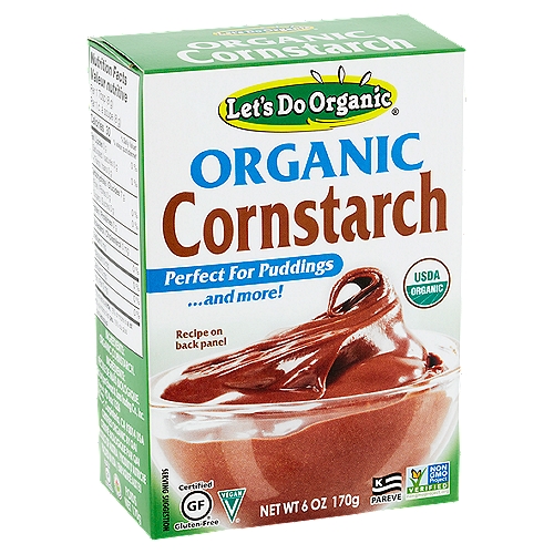 Let's Do Organic Organic Cornstarch, 6 oz
Let's Do Organic® Cornstarch is a wonderful thickening and stabilizing agent, perfect for making gravies, sauces, custards and so much more!
Let's Do Organic Cornstarch has twice the thickening power of flour. When a recipe calls for flour, use half as much cornstarch to thicken your recipe. One tablespoon of cornstarch equals two tablespoons flour. Note: Cornstarch may clump when mixed directly into hot liquids. To avoid clumping, stir cornstarch into an equal amount of cold water to make a slurry, mix it into the liquid you want to thicken and heat as necessary.
Organic certification prohibits the use of GMOs and other unwelcome ingredients. Choosing organic foods benefits our farmers, our families and our planet.