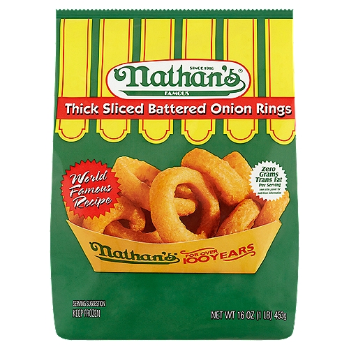 Nathan's Onion Rings are in a class by themselves, using generously thick-cut,real onion rings  & a perfectly seasoned batter that offers texture and flavor that is sure to please as a snack or side dish