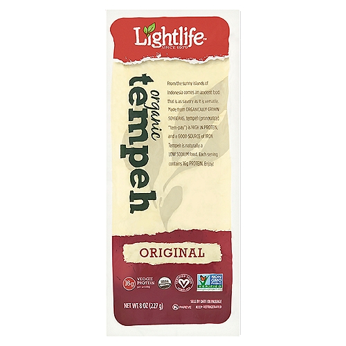 Lightlife Original Tempeh, 8 oz
Lightlife® Original Organic Tempeh is a versatile and delicious plant-based protein source for vegans and flexitarians alike. Made with only three ingredients, our tempeh can add a guilt-free protein boost to any meal. However you marinate, season, sauté, or bake it, our original tempeh adds balanced flavor to your cuisine of choice, making it perfect for grain bowls, rice dishes, salads, and more. For over 40 years, the Lightlife® brand has been committed to creating delicious and nutritious plant-based meat alternatives and looking for ways to improve the impact we have on the planet.

plant based meal, vegetarian meal, plant based protein, plant based meat, soy tempeh, organic tempeh, tempeh organic original, tofu, tofu alternative