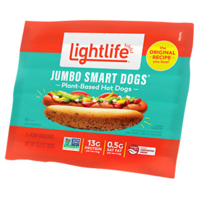 Lightlife Smart Dogs Jumbo Plant-Based Hot Dogs, 5 count, 13.5 oz