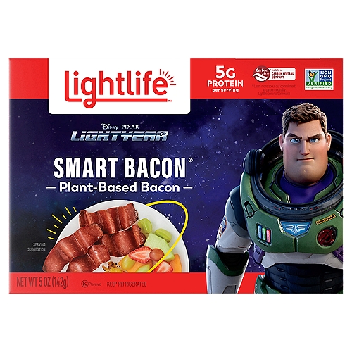 Lightlife Smart Bacon Plant-Based Bacon, 5 oz
Crisp and tasty, Lightlife® Smart Bacon® Vegan Bacon Strips are a more responsible way to satisfy your bacon cravings. This plant-based bacon can be enjoyed alongside any of your favorite breakfast dishes, on top of a burger, or in any other meal you might otherwise use traditional bacon. Made with plant-based ingredients, Smart Bacon® vegan breakfast strips are a better-for-you soy meat substitute that you can feel good about serving your family. For over 40 years, the Lightlife® brand has been committed to creating delicious and nutritious plant-based meat alternatives and looking for ways to improve the impact we have on the planet.

plant based meal, vegetarian meal, plant based protein, plant based meat, vegan bacon, vegan bacon strips, bacon plant based, vegetarian bacon