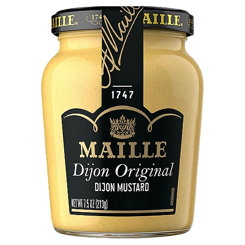 Maille Dijon mustard Originale enhances the flavor of any meal. By adding just one teaspoon of Dijon Originale, you will unlock the full potential of any dish, even the most simple one. Maille Dijon mustard Originale is characterized by its creamy texture and smooth finish. Maille Dijon mustard Originale mustard pairs brilliantly with all types of foods, enhancing meat, fish, and vegetables dishes, in addition to gourmet sandwiches. Whisk it into vinaigrettes or use it a secret cooking ingredients in hot and cold sauces. Adding it to macaroni and cheese or a hot potato salad will offer an unexpected, yet tasty, kick. Maille Dijon mustard Originale has been awarded ChefsBest award for Best Taste. The ChefsBest Award for Best Taste is awarded to the brand rated highest overall among leading brands by independent professional chefs. At Maille, we believe firmly that the right ingredients can truly define a meal. With Maille's exceptional taste, just a spoon can turn any food into a culinary experience! The versatility of Maille is the best kept secret to enhance any dish, bringing excitement to your veggies, whole grains and lean protein like fish and chicken. For over 270 years, we have been cherishing the resources - the land, the people, and their knowledge - that make our delicious mustard varieties possible. Established by Antoine-Claude Maille in 1747, the house of Maille was the official supplier to the Kings of France and many European Royal Courts. Don't Make It. Master It.nnDijon Originale Traditional Dijon Mustard