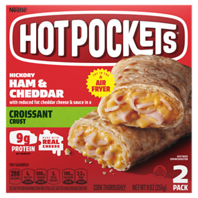 Hot Pockets Hickory Ham & Cheddar Croissant Crust Sandwich, 2 count, 9 oz, 9 Ounce