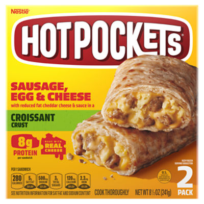 Hot Pockets Sausage, Egg & Cheese Croissant Crust Sandwich, 2 count, 8 1/2 oz, 8.5 Ounce