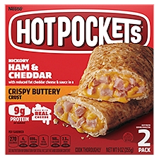 Hot Pockets Hickory Ham & Cheddar Crispy Buttery Crust Sandwich, 2 count, 9 oz, 9 Ounce
