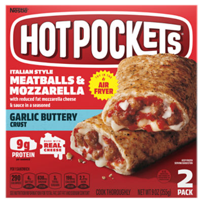 Hot Pockets Crust Garlic oz 2 & Mozzarella Buttery Style Italian Sandwiches, Meatballs 9 count