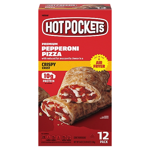 Hot Pockets Premium Pepperoni Pizza Crispy Crust Sandwiches, 12 count, 54 oz
Premium Pepperoni Pizza with Reduced Fat Mozzarella Cheese in a Crispy Crust