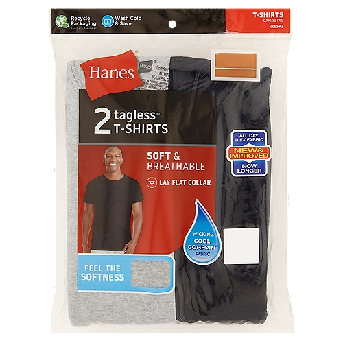 Hanes Men's Tagless T-Shirts, Assorted, M, 2 countnWicking Cool Comfort® Fabric