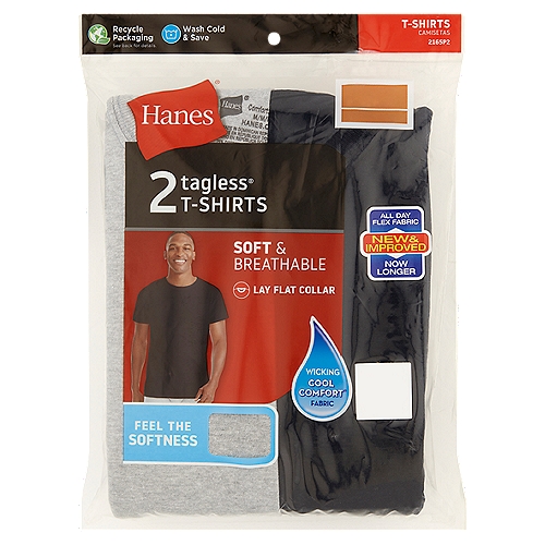Hanes Tagless T-Shirts, M, 2 countnWicking Cool Comfort® Fabric
