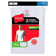 Hanes ComfortSoft White Tagless V-Necks, T-Shirts, 3 Each