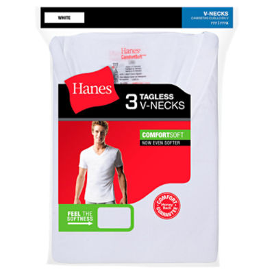 Hanes ComfortSoft White Tagless V-Necks T-Shirts, 3 count