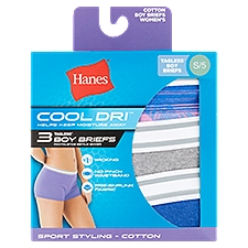 Hanes Cool Dri Cotton Women's Tagless S/5, Boy Briefs, 3 Each