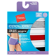 Hanes Cool Dri Cotton Women's Tagless Boy Briefs, L/7, 3 count