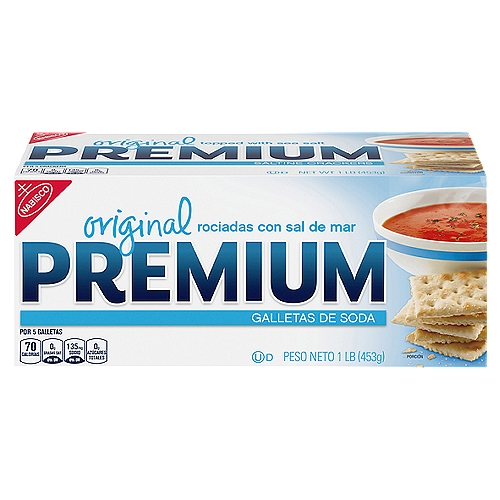 Premium Saltine Crackers are topped with coarse sea salt. Enjoy Premium Saltines dipped or crumbled into your favorite stews, soups or dips.
