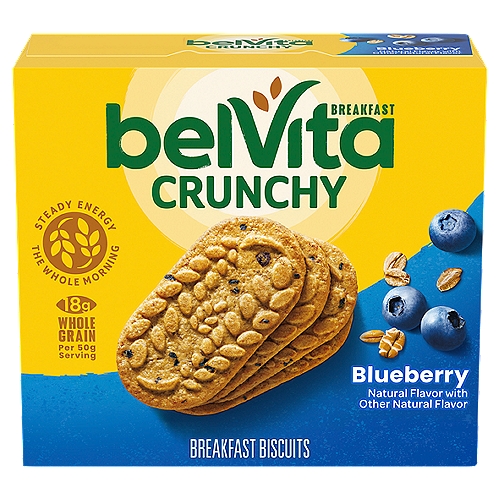 Belvita Blueberry Breakfast Biscuits, 1.76 oz, 5 count
One box with 5 packs, 4 biscuits per pack, of belVita Blueberry Breakfast Biscuits
Crunchy blueberry biscuits made with wholesome grains and specially baked to release up to 4 hours of steady energy
Cholesterol free breakfast biscuit with no high-fructose corn syrup and no artificial colors, flavors or sweeteners
Replace your usual breakfast snack with these delicious, convenient breakfast cookies
Individual snacks perfect for enjoying on the go, at the office or at home