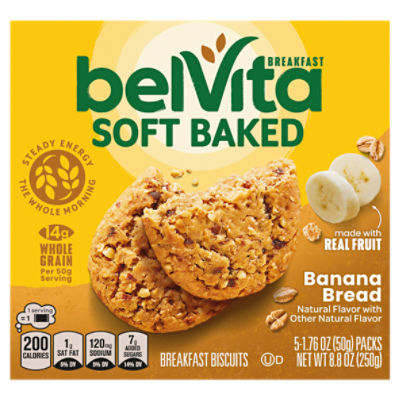 belVita Soft Baked Banana Bread Breakfast Biscuits, 5 Packs (1 Biscuit Per Pack)