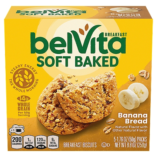 belVita Soft Baked Banana Bread Breakfast Biscuits, 5 Packs (1 Biscuit Per Pack)