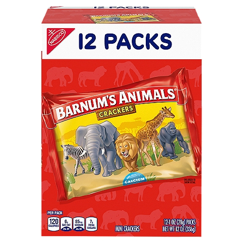 Nabisco Barnum's Animals Mini Crackers, 1 oz, 12 count
Twelve 1 oz snack packs of Barnum's Original Animal Crackers (packaging may vary)
Classic sweet flavor and a crunchy texture make these snack crackers delicious
On the go snack packs of circus-themed crackers come in fun animal shapes
Sweet snacks are a good source of calcium
Individually sealed snack sack keeps animal crackers fresh