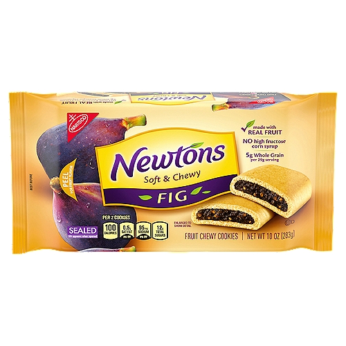 Keep it real and delicious with Newtons cookies made with whole grains and real fruit. These classic cookies with the chewy center have been enjoyed by millions for over a century.