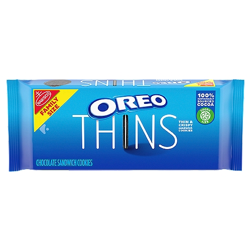Nabisco Oreo Thins Chocolate Sandwich Cookies Family Size, 13.1 oz
This package contains one 13.1 oz family size pack of OREO Thins Chocolate Sandwich Cookies (packaging may vary)
This treat pairs two thin, crispy chocolate cookies with original flavored creme
Kosher OREO chocolate sandwich cookies are great to help unleash your playful spirit after work or a long day
Resealable packs help your cookies stay fresh, which means you can look forward to a crisp creme-filled cookie whenever you're ready for a sweet treat
Cocoa Life: 100% Sustainably Sourced Cocoa; OREO partners with Cocoa Life to help support sustainable cocoa sourcing, see the Cocoa Life website for details