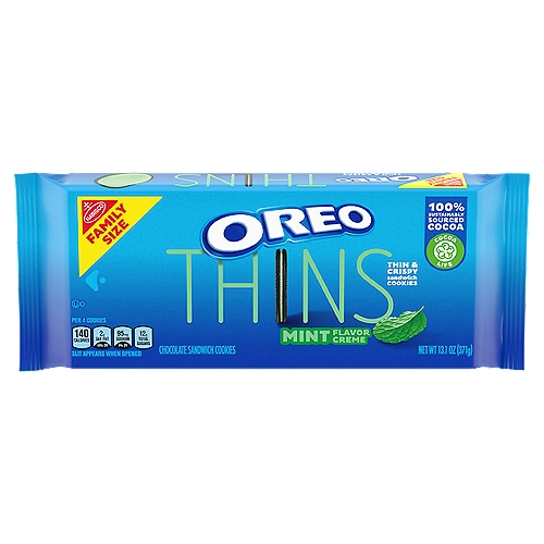 OREO Thins Mint Creme Chocolate Sandwich Cookies, Family Size, 13.1 oz