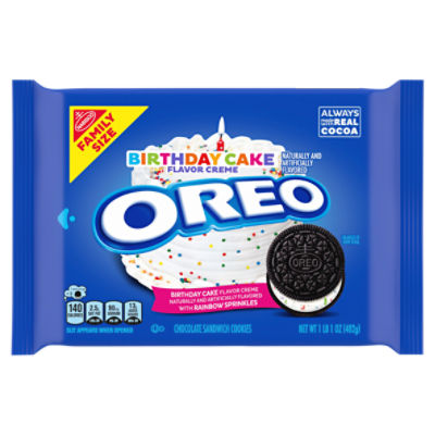 OREO Birthday Cake Chocolate Sandwich Cookies, Family Size, 17 oz, 17 Ounce